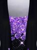 Plus Size Flame Sparkling Sequin Glitter Print Faux Two Piece T-shirt -  