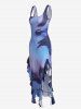 Ruffle Tie Dye Slit U Neck Midi Dress -  