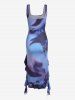 Ruffle Tie Dye Slit U Neck Midi Dress -  