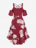 Robe Haute Basse Croisée Fleurie à Epaule Ouverte de Grande Taille à Volants - Rouge L | US 12