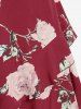 Robe Haute Basse Croisée Fleurie à Epaule Ouverte de Grande Taille à Volants - Rouge L | US 12