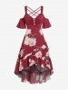 Plus Size Floral Crisscross Ruched Ruffle Open Shoulder High Low Dress -  