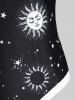 Maillot de Bain Rembourré Bicolore Lune et Soleil Imprimés avec Nœud Papillon de Grande Taille Une-Pièce - Noir L | US 12