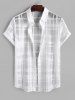 Plaid Sheer Organza Button Up Short Sleeves Party Shirt -  