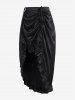Gothic Cinched Ruched Ruffles Silky Satin Maxi Skirt -  