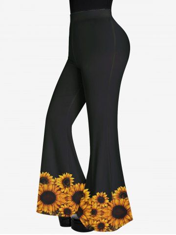 Gothic Sunflowers Print Flare Pants