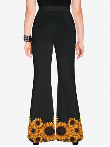 Gothic Sunflowers Print Flare Pants