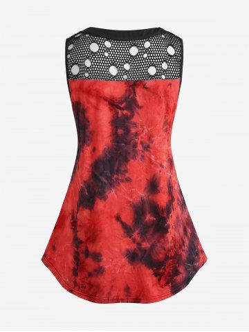 Gothic Tie Dye Fishnet Overlay Grommets Sleeveless Top