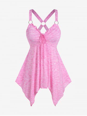 Plus Size Cinched Ruched Ruffles O Rings Space Dye Handkerchief Tank Top - LIGHT PINK - M | US 10