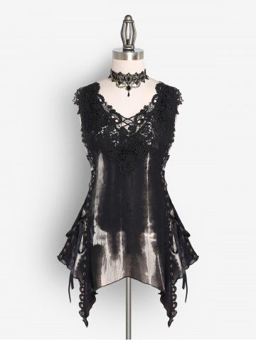 Gothic Grommet Flowers Hollow Out Lace Up Sleeveless Top