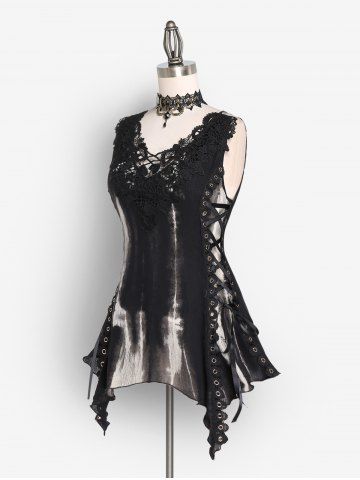 Gothic Grommet Flowers Hollow Out Lace Up Sleeveless Top