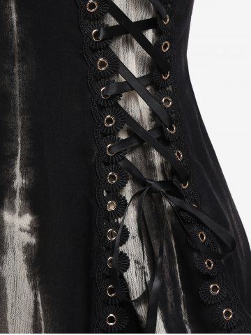 Gothic Grommet Flowers Hollow Out Lace Up Sleeveless Top