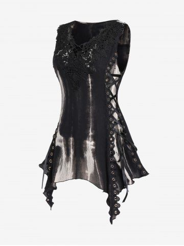 Gothic Grommet Flowers Hollow Out Lace Up Sleeveless Top