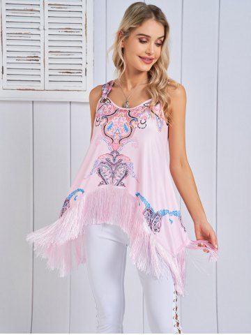 Paisley Print Fringed Asymmetric Tank Top