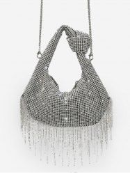 Slouchy Rhinestone Fringed Knot Evening Party Bag -  