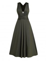 Robe de Soirée Mi-longue Plongeante en Couleur Solide - Vert profond L