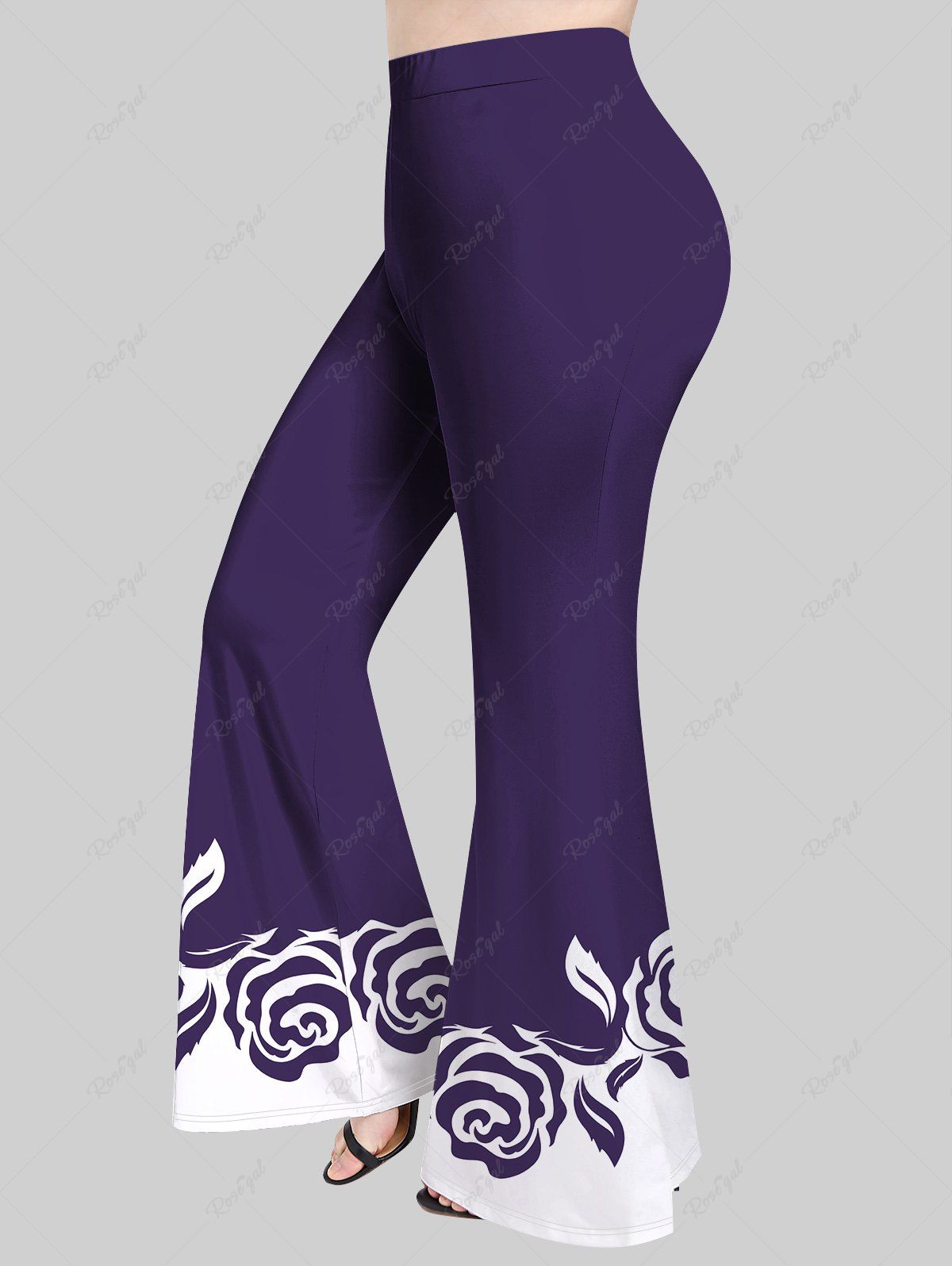 Trendy Plus Size Colorblock Flower Print Flare Pants  