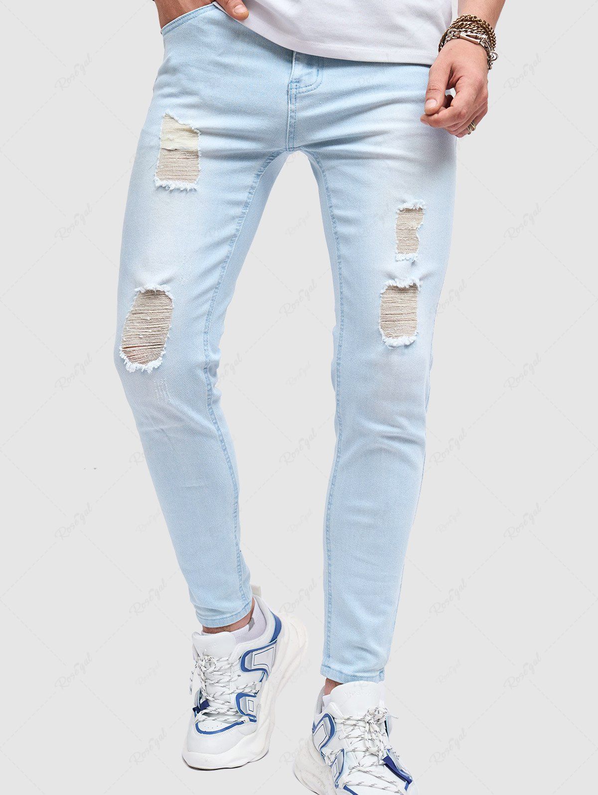 Trendy Ripped Zipper Fly Jeans  