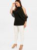 Plus Size Overlay Keyhole Open Shoulder T-shirt -  