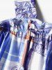 Robe Mi-Longue Linge A Ceinturée à Imprimé Fleur à Carreaux à Epaule Dénudée à Lacets - Bleu clair XXL