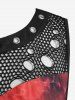 Gothic Tie Dye Fishnet Overlay Grommets Sleeveless Top -  