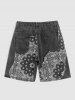 Paisley Pattern Frayed Hem Denim Shorts -  