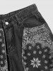 Paisley Pattern Frayed Hem Denim Shorts -  