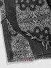 Paisley Pattern Frayed Hem Denim Shorts -  