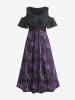 Plus Size Twist Floral Print Cold Shoulder Dress -  