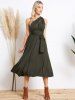 Robe de Soirée Mi-longue Plongeante en Couleur Solide - Vert profond XXL