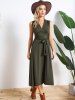 Robe de Soirée Mi-longue Plongeante en Couleur Solide - Vert profond L