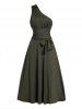 Robe de Soirée Mi-longue Plongeante en Couleur Solide - Vert profond L
