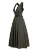 Robe de Soirée Mi-longue Plongeante en Couleur Solide - Vert profond L