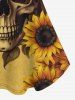 Gothic Skull Sunflowers Leaf Print Cold Shoulder T-shirt -  