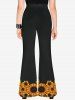 Gothic Sunflowers Print Flare Pants -  