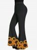 Gothic Sunflowers Print Flare Pants -  