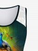 Plus Size Tiger Peacock Butterfly Fish Print Lace Insert Tank Top -  