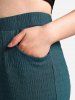 Plus Size Pockets Lace Up Textured Capri Pants -  
