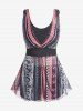 Plus Size Tie Ethnic Pattern Print Boyleg Tankini Swimsuit -  
