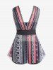Plus Size Tie Ethnic Pattern Print Boyleg Tankini Swimsuit -  