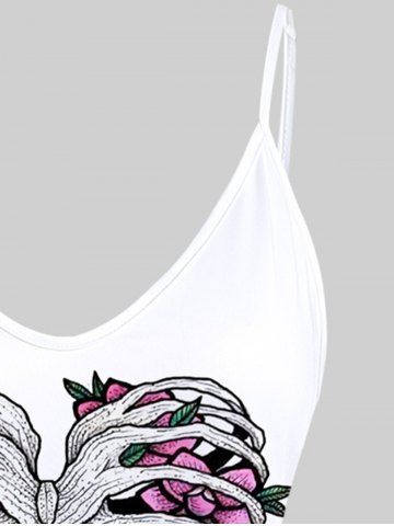 Gothic Heart Skeleton Flower Print Cami Top (Adjustable Shoulder Strap)