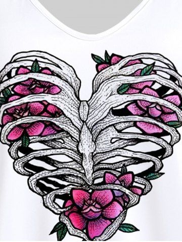 Gothic Heart Skeleton Flower Print Cami Top (Adjustable Shoulder Strap)