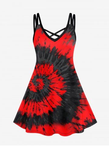 Gothic Spiral Tie Dye Crisscross Cami Dress - RED - 4X | US 26-28
