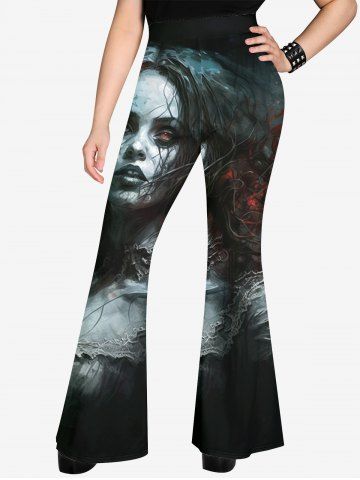 Gothic Blood Girl Print Flare Pants - BLACK - 8X
