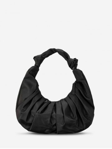 Ruched Knot Half Moon Shoulder Bag - BLACK