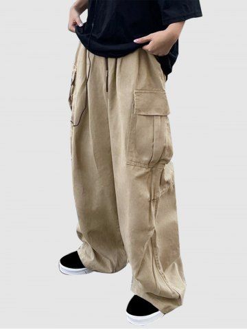 Multi-pocket Wide Leg Cargo Pants - LIGHT COFFEE - XL