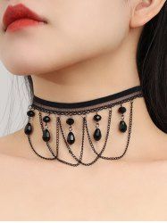 Collier Ras-de-Cou en Dentelle avec Pendentif Pompon et Cristal Style Vintage - Noir 