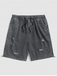 Destroyed Design Denim Shorts -  