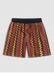 Rib Waist Zigzag Striped Drawstring Ethnic Casual Knitted Shorts -  
