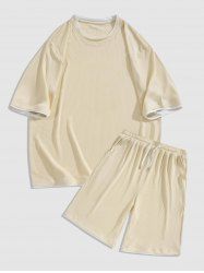 Color Spliced Iced Silk Textured Short Sleeves T-shirt and Shorts Set -  